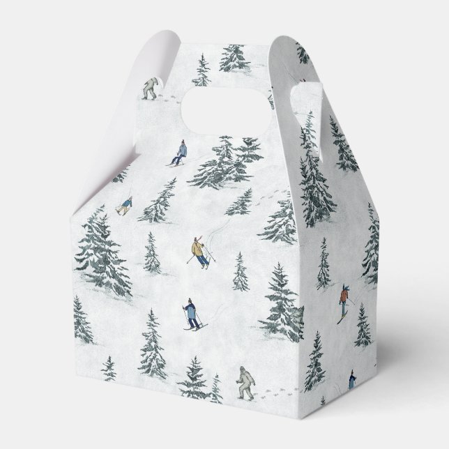 Alpine Skiers and Hidden Yetis - Downhill Skiing  Favor Boxes (Front Side)