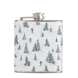 Alpine Skiers and Hidden Yetis - Downhill Skiing  Flask