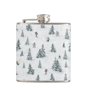 Alpine Skiers and Hidden Yetis - Downhill Skiing  Flask