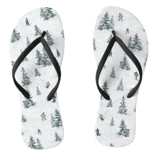 Alpine Skiers and Hidden Yetis - Downhill Skiing  Flip Flops