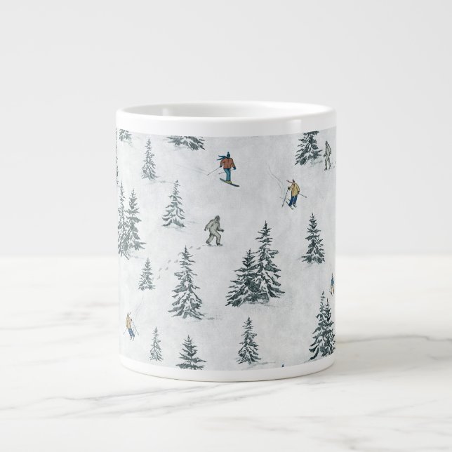 Alpine Skiers and Hidden Yetis - Downhill Skiing  Giant Coffee Mug (Front)
