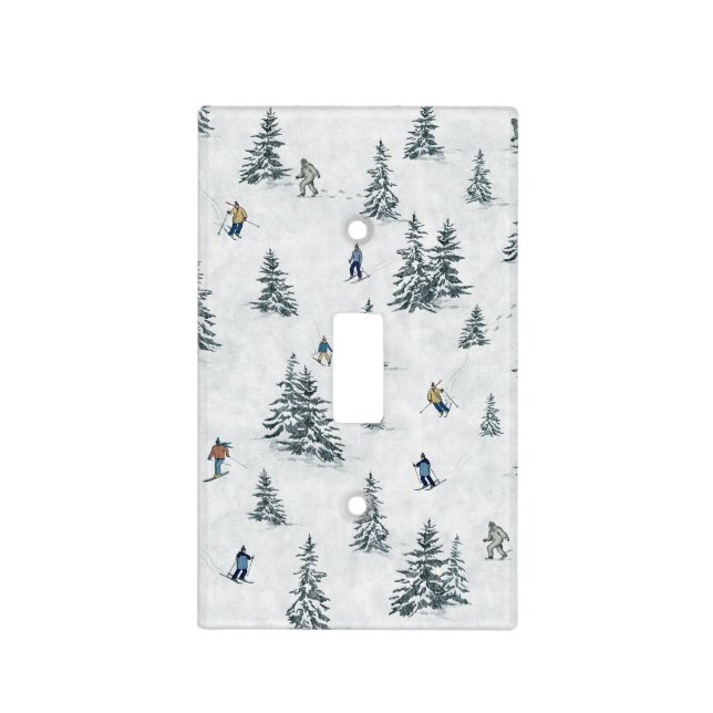 Alpine Skiers and Hidden Yetis - Downhill Skiing  Light Switch Cover (Front)