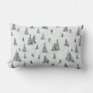 Alpine Skiers and Hidden Yetis - Downhill Skiing  Lumbar Pillow