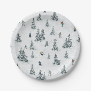 Alpine Skiers and Hidden Yetis - Downhill Skiing  Paper Plates