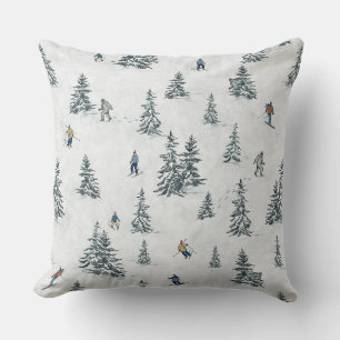 Alpine Skiers and Hidden Yetis - Downhill Skiing  Throw Pillow