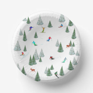 Alpine Skiers Downhill Skiing Illustration  Paper Bowls