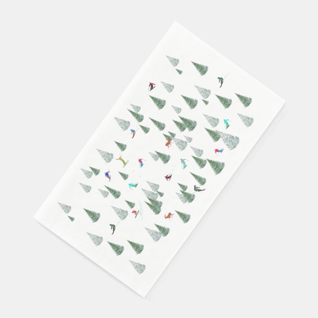 Alpine Skiers Downhill Skiing Illustration  Paper Guest Towels (Corner)