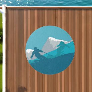 Alpine Skiers Downhill Skiing Outdoor Rug