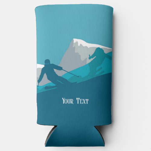 Alpine Skiers Downhill Skiing  Personalized Seltzer Can Cooler