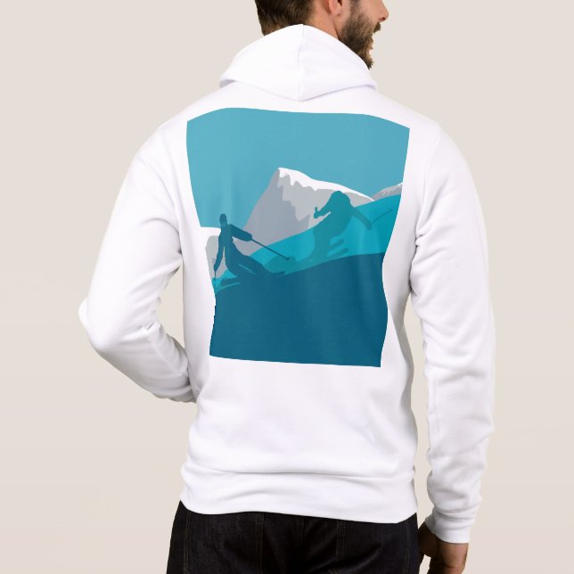 Alpine Skiers Downhill Skiing White Hoodie (Back)