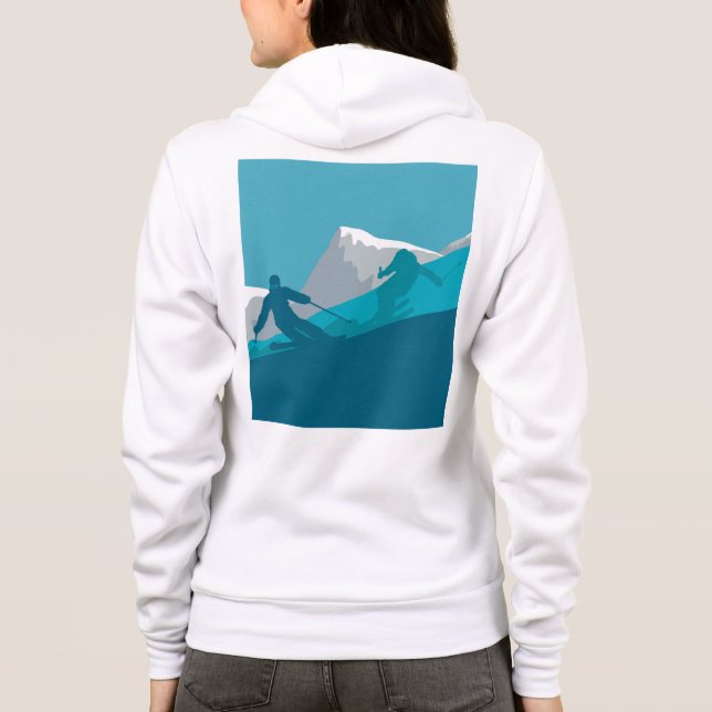 Alpine Skiers Downhill Skiing White Hoodie (Back)