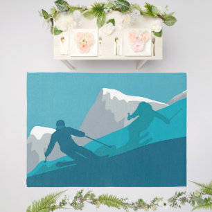 Alpine Skiers on the Snowy Mountain Outdoor Rug