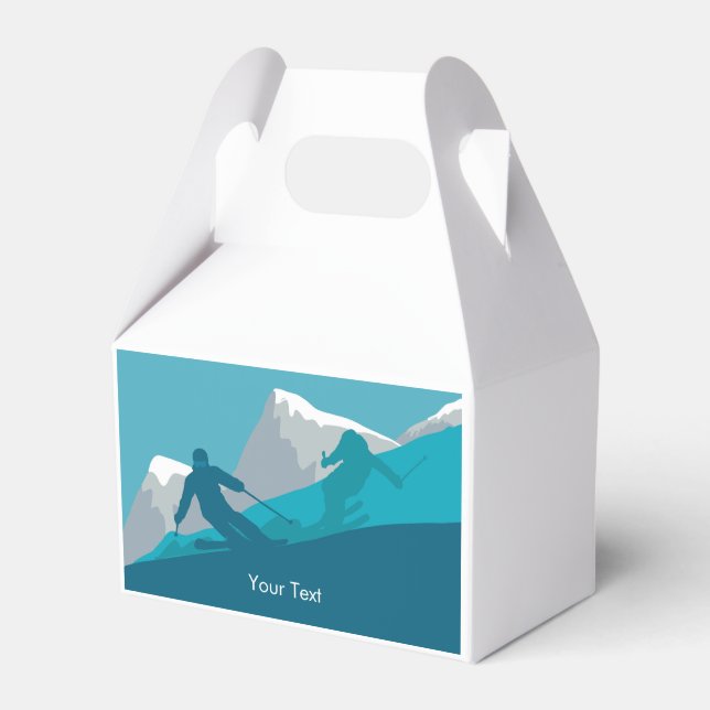 Alpine Skiers on the Snowy Mountain Personalized Favor Boxes (Front Side)
