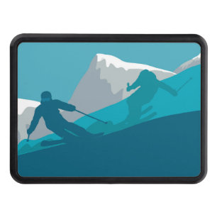 Alpine Skiers on the Snowy Mountain Personalized Hitch Cover