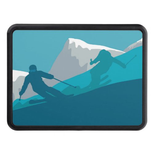 Alpine Skiers on the Snowy Mountain Personalized Hitch Cover