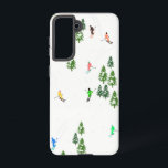 Alpine Skiers Skiing Illustration   Samsung Galaxy S21 Case<br><div class="desc">Cool winter themed skier pattern design with skiers skiing down alpine ski resort slopes among snow covered fir trees in alps. Freeride skiers are wearing colorful vintage retro ski suits, skiing downhill with skis on a white snowy mountain landscape background. Wonderful winter sport fun gift for a skier in your...</div>