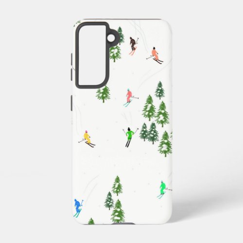 Alpine Skiers Skiing Illustration   Samsung Galaxy S21 Case