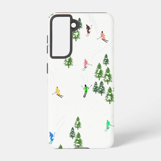 Alpine Skiers Skiing Illustration   Samsung Galaxy Case (Back)