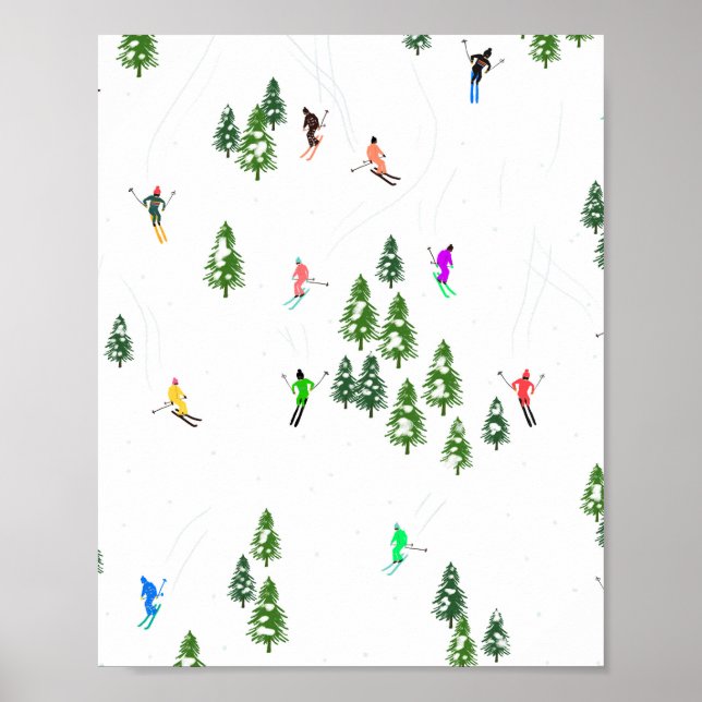 Alpine Skiers Skiing Illustration Skier   Poster (Front)