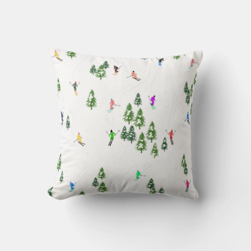 Alpine Skiers Skiing Illustration Skier  Throw Pillow