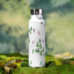 Alpine Skiers Skiing Illustration   Water Bottle<br><div class="desc">Cool winter themed skier pattern design with skiers skiing down alpine ski resort slopes among snow covered fir trees in alps. Freeride skiers are wearing colorful vintage retro ski suits, skiing downhill with skis on a white snowy mountain landscape background. Wonderful winter sport fun gift for a skier in your...</div>