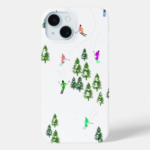  Alpine Skiers Skiing Ski Winter Trees iPhone 15 Case