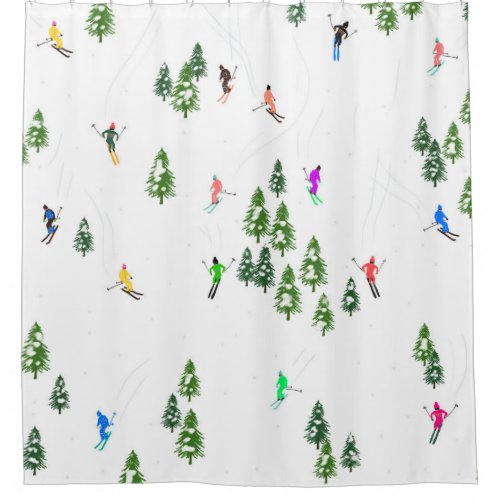  Alpine Skiers Skiing Ski Winter Trees  Shower Curtain