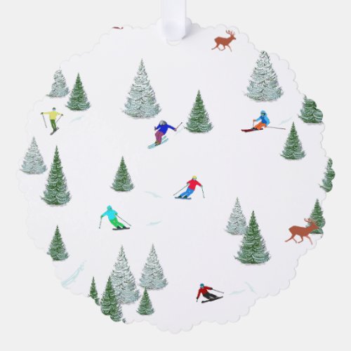 Alpine Skiers Sliding Down Snow_covered Hills Ornament Card