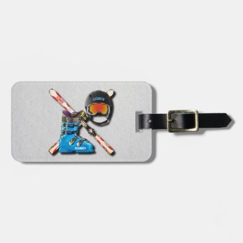 Alpine Skiing Boots Helmet Googles With Your Name Luggage Tag by HumusInPita at Zazzle