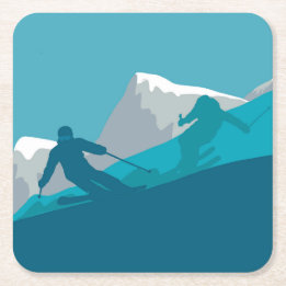 Alpine Skiing Square Paper Coaster