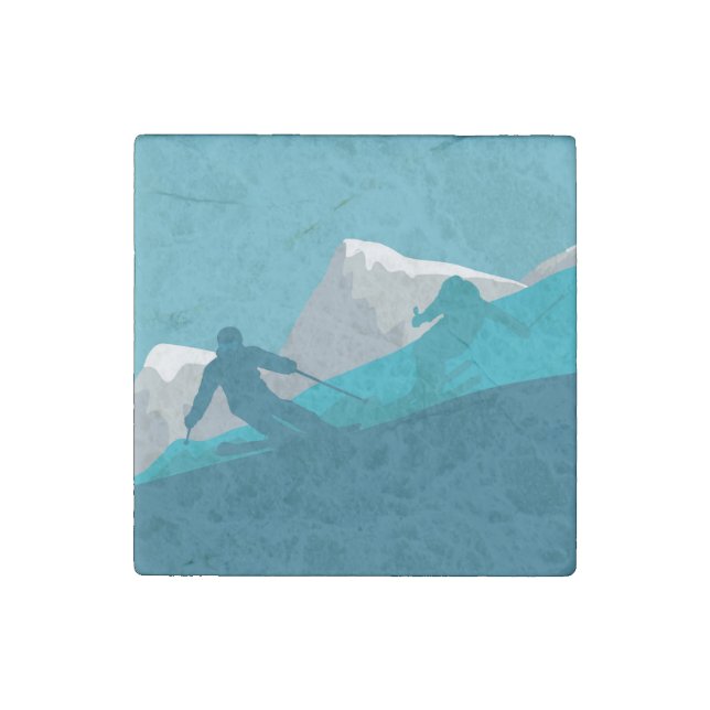 Alpine Skiing   Stone Magnet (Front)