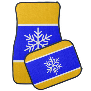 Alpine Snowflake Bright Blue Orange White Stripes  Car Floor Mat