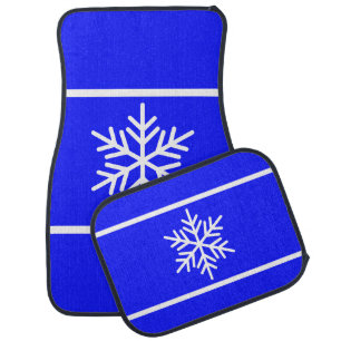 Alpine Snowflake Bright Royal Blue White Stripes Car Floor Mat