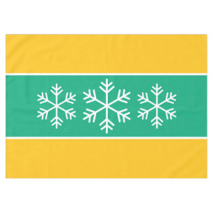 Alpine Snowflakes Bright Green Orange Stripes Tablecloth