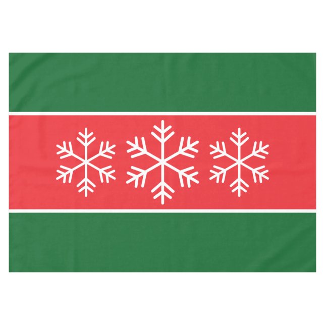 Alpine Snowflakes Bright Red Forest Green Stripes Tablecloth (Front (Horizontal))