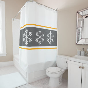 Alpine Snowflakes Nordic Gray White Winter Stripes Shower Curtain