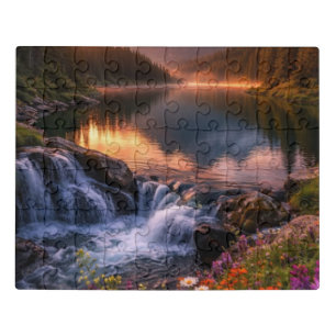 Alpine Sunset Glow Mountain Peaks Evening Scene Ar Jigsaw Puzzle