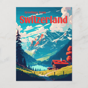 Alpine Swiss Chalet Switzerland Travel Postcard