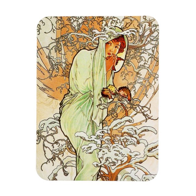 Alpohnse Mucha Winter Magnet (Vertical)