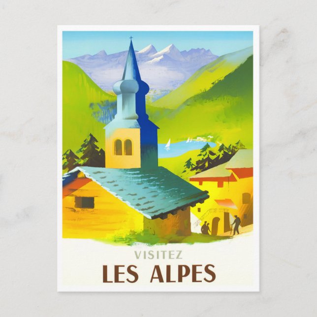 Alps France vintage travel Postcard (Front)