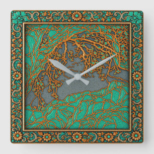Alps Gold Silver Turquoise Coral Colors Wall Clock