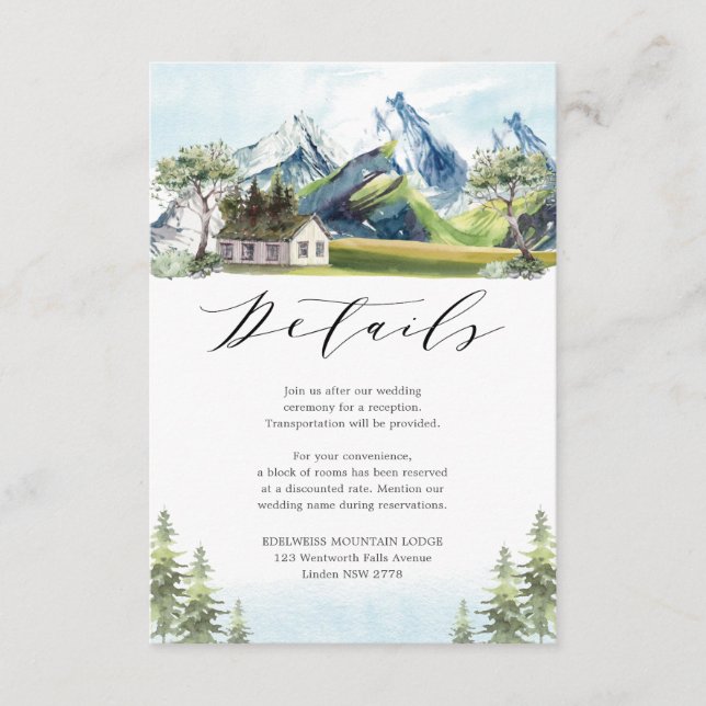 Alps Mountain Landscape Forest Wedding Details Enclosure Card (Front)