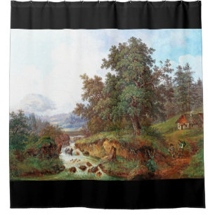 Alps Mountains Waterfall Cabin Shower Curtain