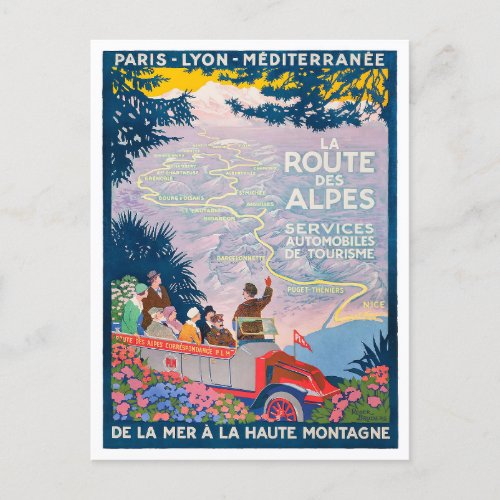 Alps route France vintage travel Postcard