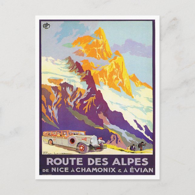 Alps Tour France vintage travel  Postcard (Front)