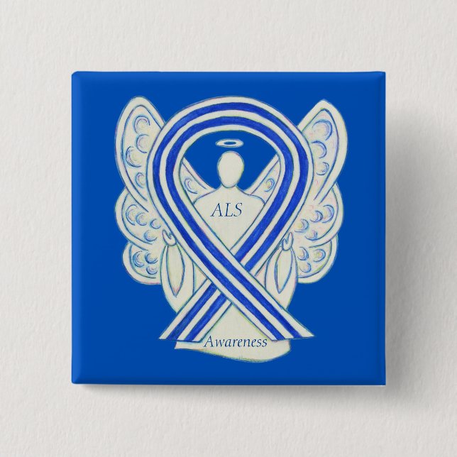 ALS Angel Awareness Ribbon Custom Art Pin (Front)