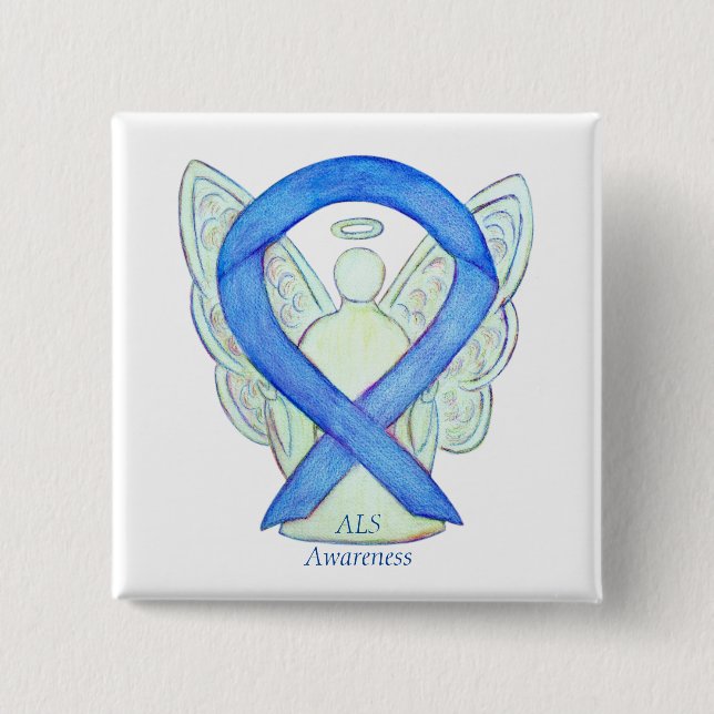 ALS Angel Awareness Ribbon Custom Art Pin (Front)