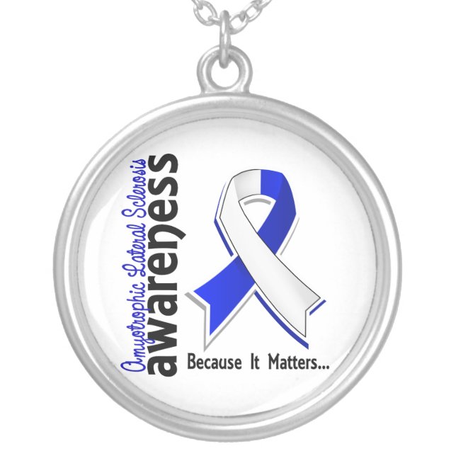 ALS Awareness 5 Silver Plated Necklace (Front)