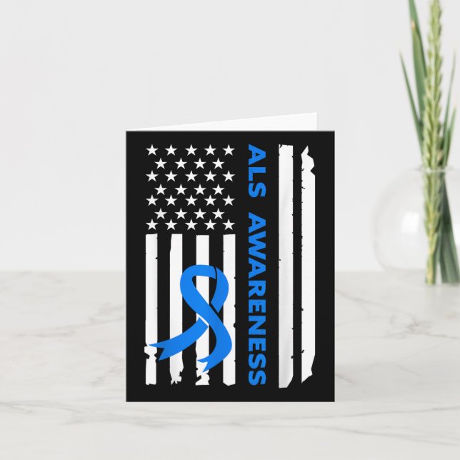 Als Awareness Blue Ribbon American Flag  Card (Front)