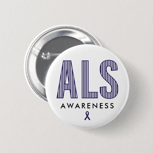 ALS Awareness Blue Ribbon Button (Front & Back)